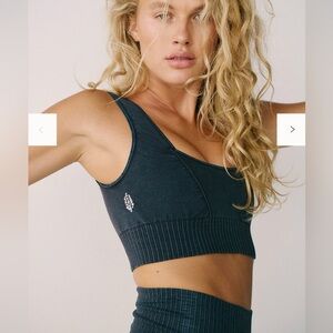 FP Movement by Free People Washed Black Ribbed “Good Karma” Sports Bra